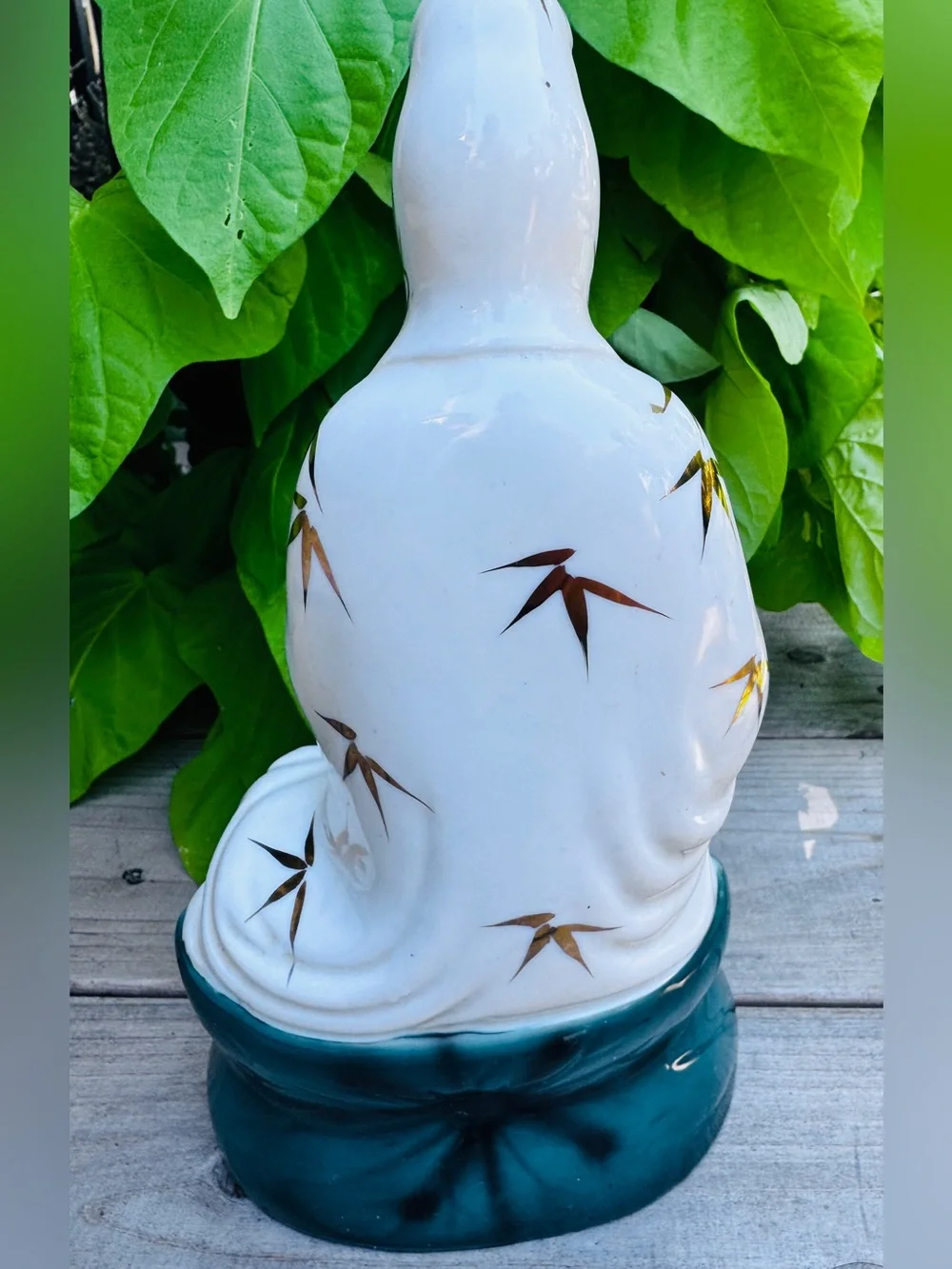 Vintage White and Gold Porcelain Guanyin Figurine - Home Accents